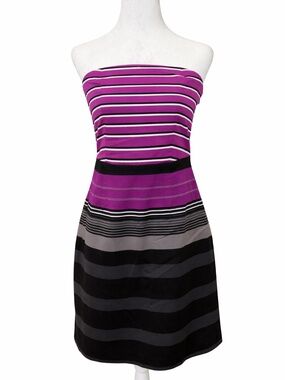 The Limited Strapless Colorblock Striped Mini Dress Purple Black Size 6